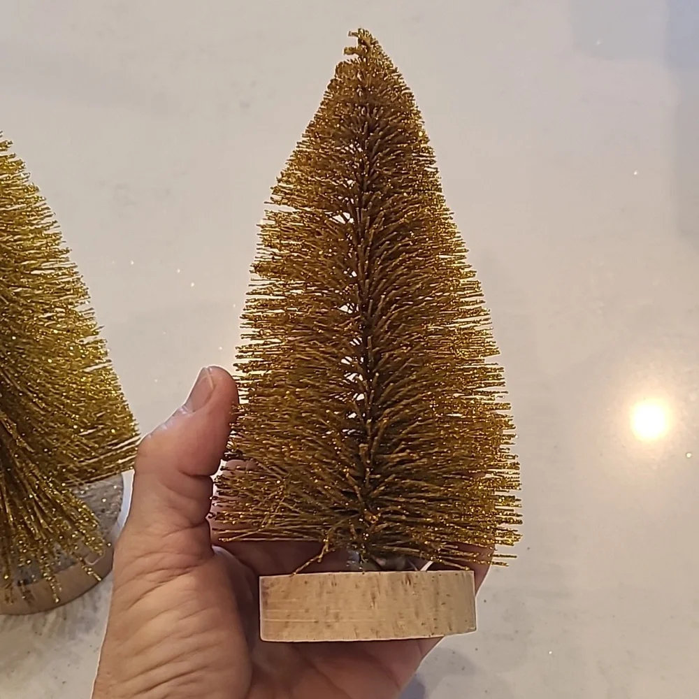 Pottery Barn Set Of 3 New Gold Bottlebrush Trees